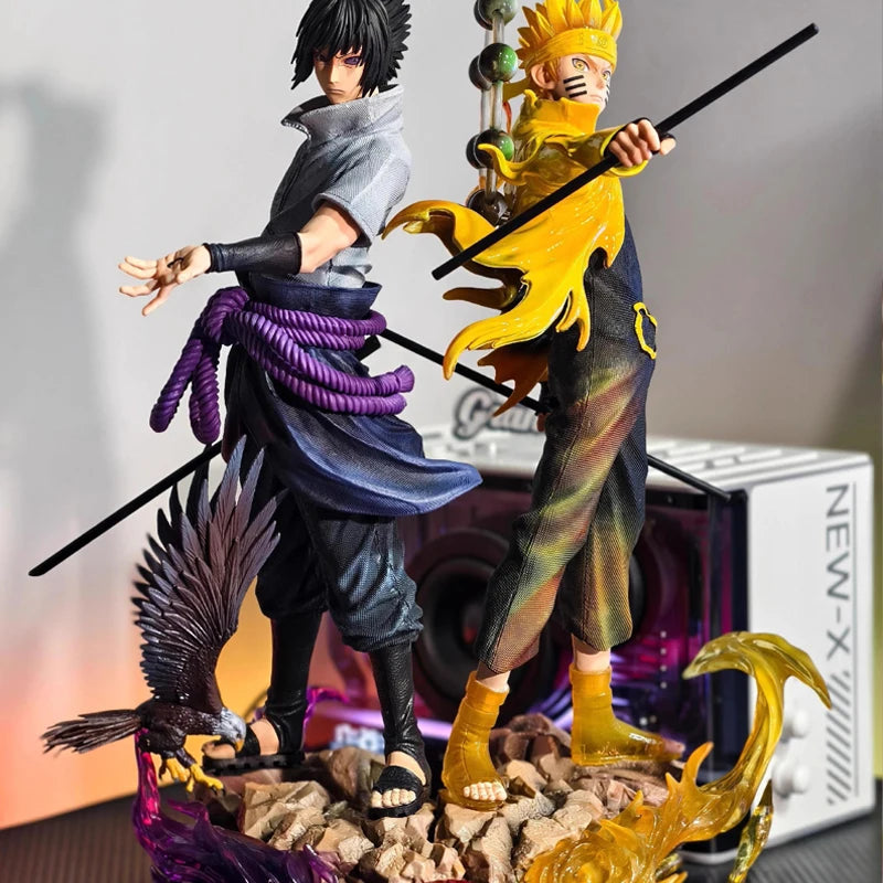 Anime Naruto Shippuden Figur Naruto Uzumaki Uchiha Sasuke Actionfigur 38 cm PVC-Spielzeugstatue Sammlung Modell Geburtstagsgeschenke