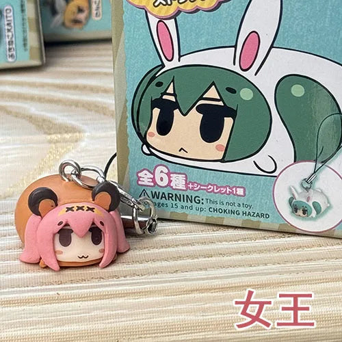 1pcs Boxed Anime Hatsune Miku Kaito Rin Len Kawaii Bee Q Version Figure PVC Model Toys Key Ring Pendant Gifts
