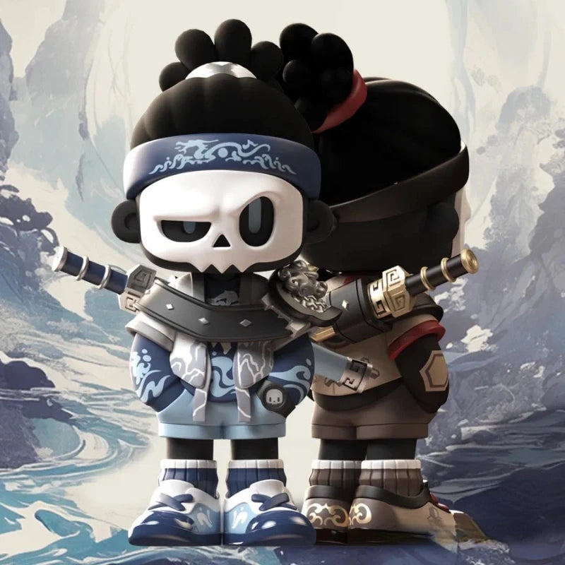 Mr.Bone Winter Skiing Figure Polar Snowstorm Skeleton White Blue Sports Cool Boy with Skate Katana Dog Mask Collection Art Toy