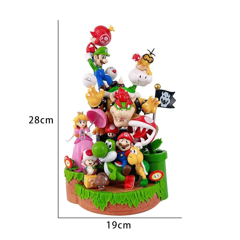 28cm Super Marios Bros Action Figures Model Ornaments Luigi Bowser Yoshi Bowser Scene Combination Doll Kids Toys Room Decoration