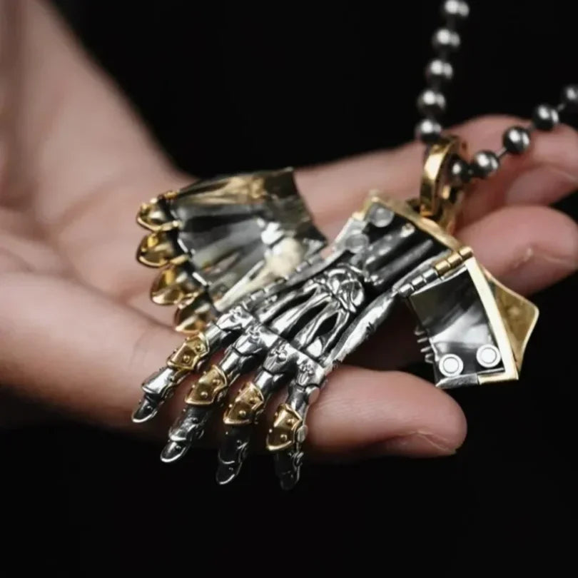 Robot Hand Charm Pendant For Men Unique  Gift Vintage Bionic Hand With Chain Movable Finger Joints Ornament