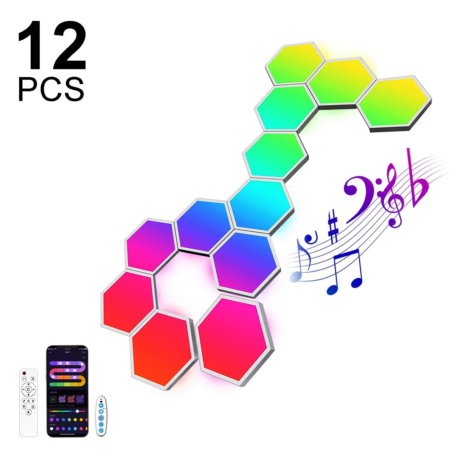Fivemi RGB Smart Hexagonal Wall Lamp Color Changing Ambient Night Light Hexagonal DYI Music Rhythm APP Control Game Room Bedroom