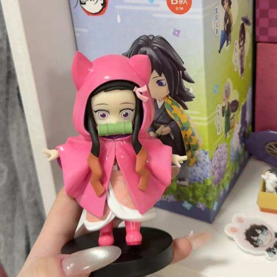 Demon Slayer Plum Rain Season Blind Box Q Version Figures Umbrella Scene PVC Collectible Model Toy Gift for Anime Fans