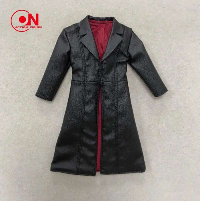 1/12 Scale Male Black Long Leather Coat Fabric Windbreaker Clothes Model Fit 6" Notaman Mezco Soldier Action Figure Body