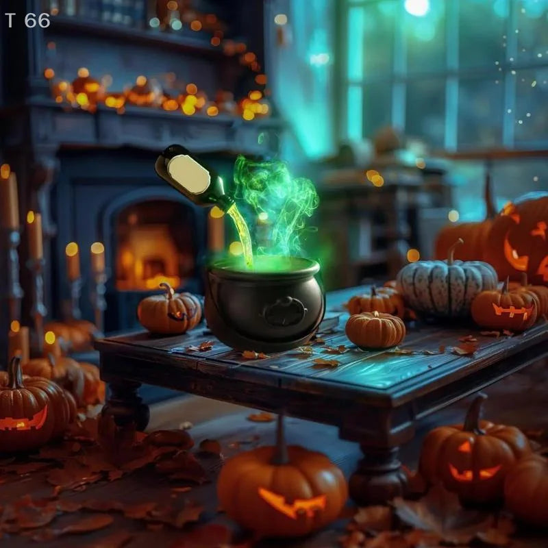 Party Horror Props Witch's Cauldron With Magical Bottles & Fog Maker, Floating Potion DIY, Halloween Decorations Indoor