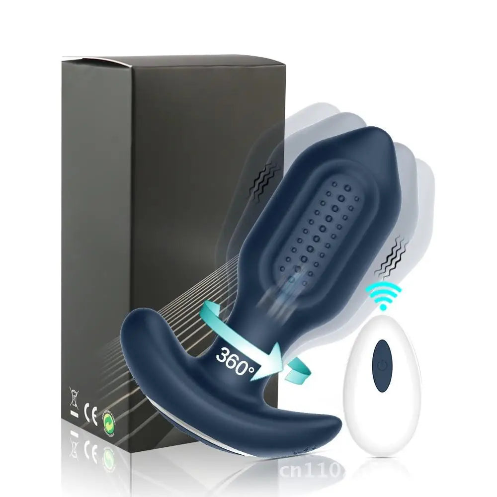 Kleiner King Kong Silikon-Analplug mit kabelloser Fernbedienung, rotierender Twist-Vibration, App-Masturbator, Unisex-Sexspielzeug, Schwarz/Blau