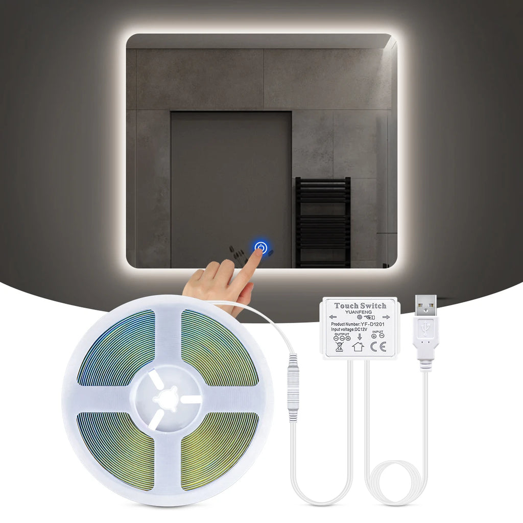 USB 5V LED лента, сензорен превключвател, димируема светлина за огледало за грим за баня, тоалетка за баня, огледало за подсветка, декоративна лампа