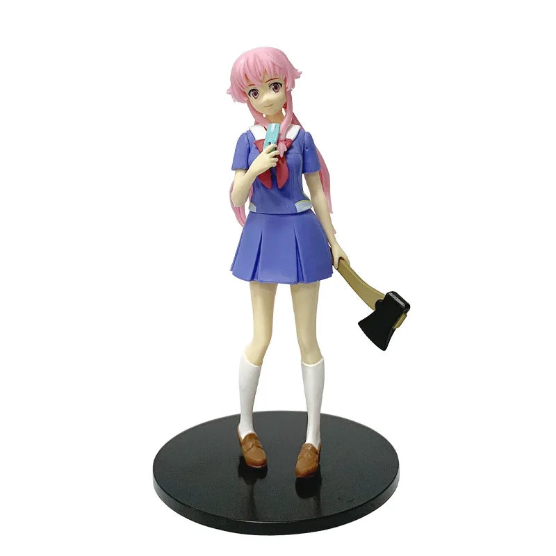 Hot 17cm Future Diary Mirai Nikki Gasai Yuno Anime Uniform Dress Standing Posture Action Figure Model Holiday Gifts Desktop Toy