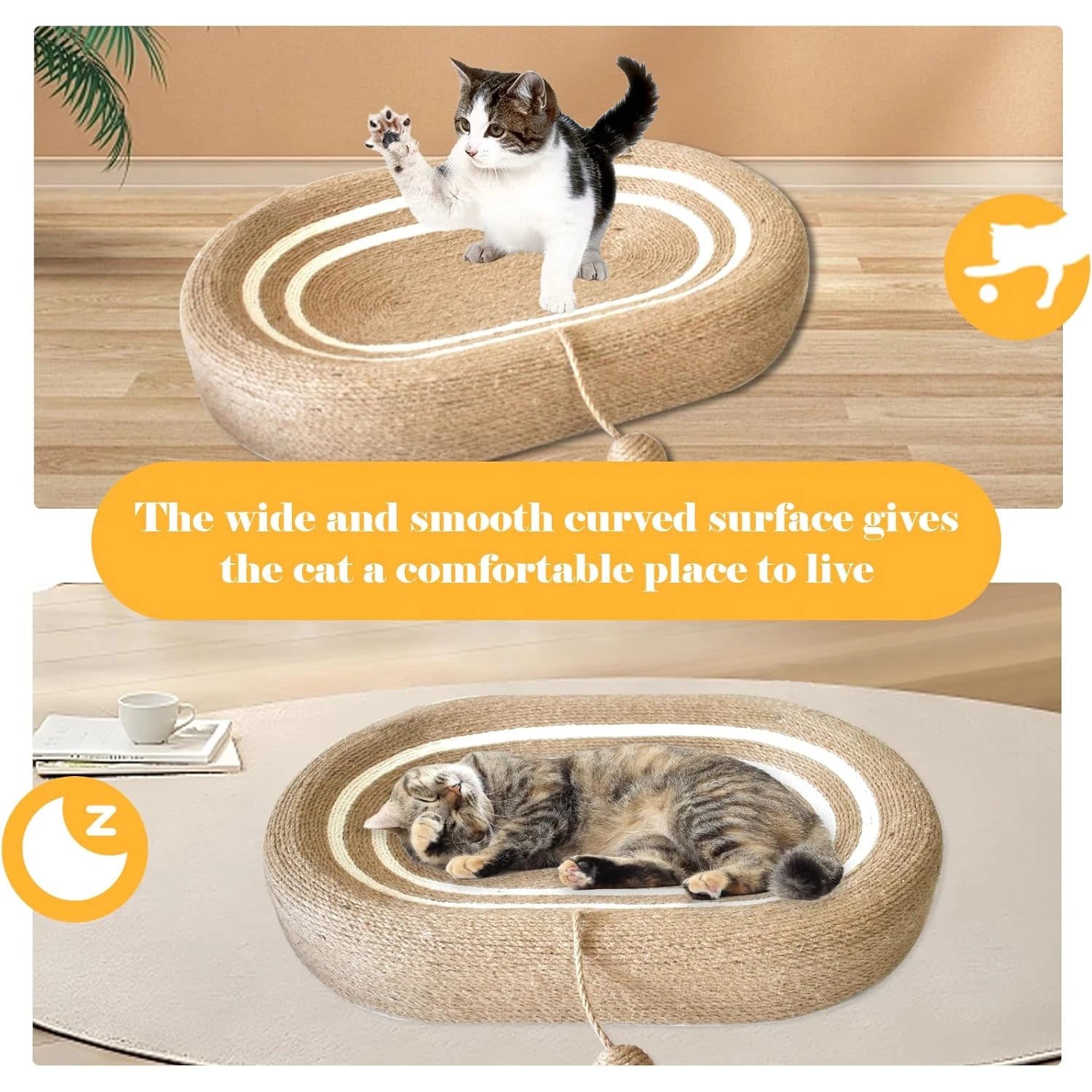 Cat Scratching Bed, Oval Cat Scratching Mat, 25inch Extra Large Cat Scratching Bed, Indoor Cat Scratching Board, Durable Sisal Cat Scratching Bed Sofa, Beige
