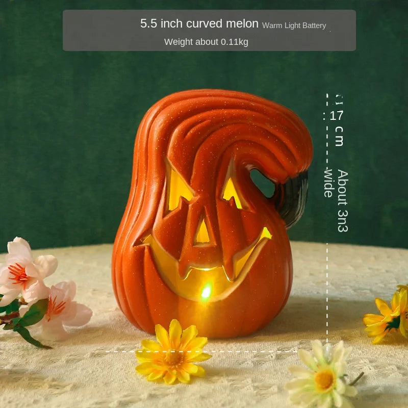Halloween pumpkin lantern hollow out LED light emitting funny indoor and outdoor decoration props 3pcs set