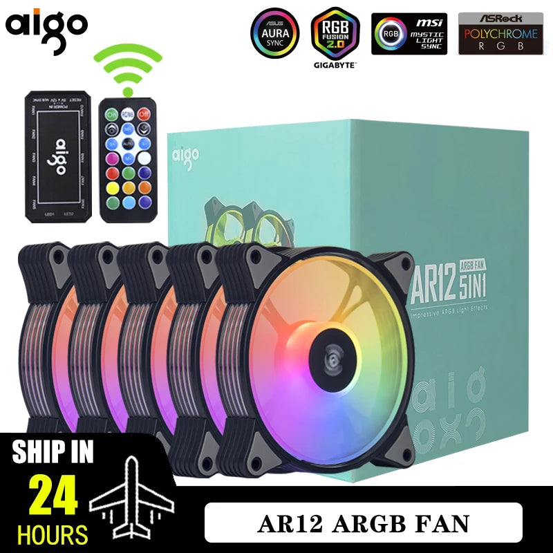 Aigo AR12 120mm PC Gamer Computergehäuselüfter RGB 12v Kühlkörper Aura Sync Kühler Argb Silent Controller Kit Lüfterkühlung Ventilador
