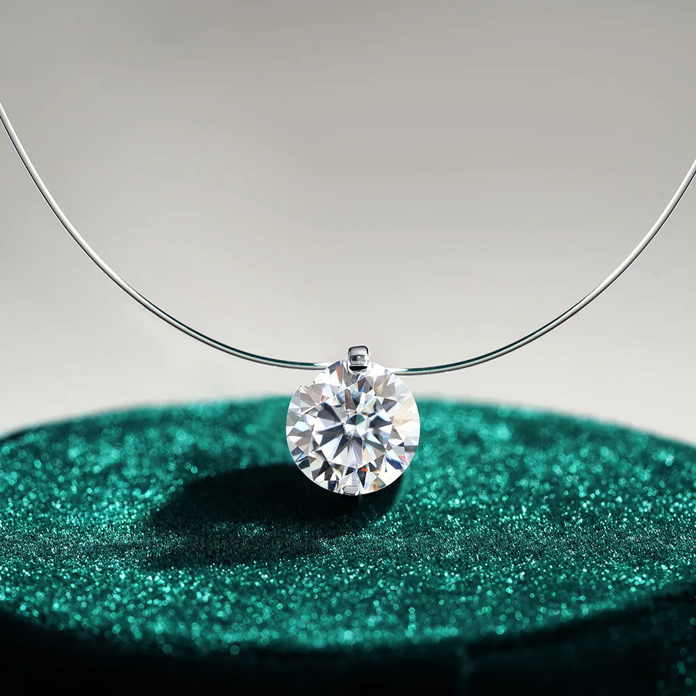 IGOTOS 0.5-5CT Moissanite Pendant Necklace Women  Certified 925 Sterling Silver Transparent Fishing Line Choker Chain Jewelry