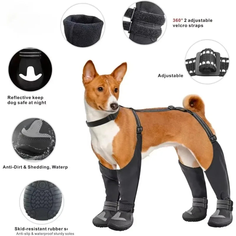 Hundestiefel mit Hosenträgern, hohe Hundestiefel, rutschfest und wasserdicht, Hundeschuhe, Leggings, Winter, Schnee, Regen, Wandern, Pfotenschutz