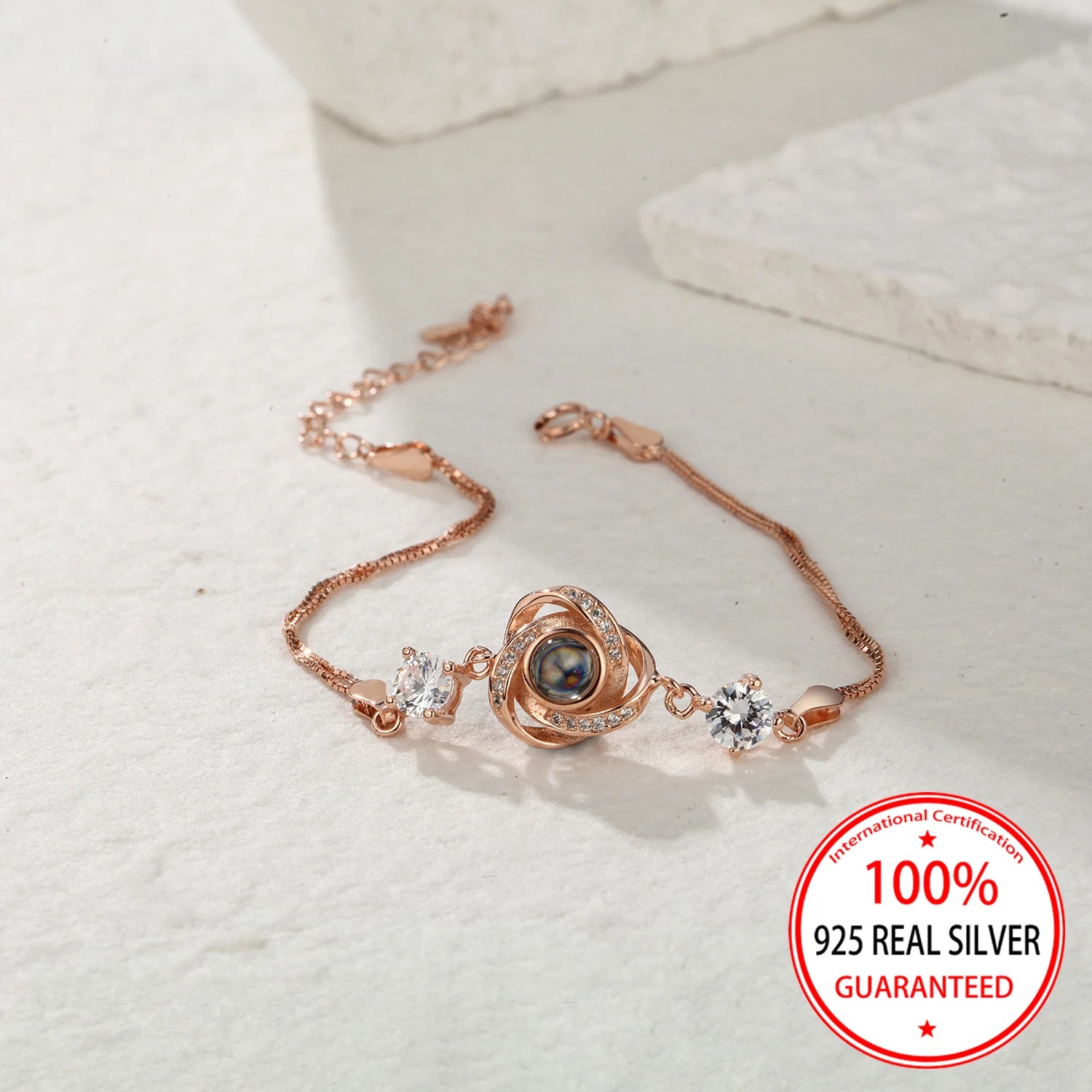 Armband mit Dreieck-Anhänger aus 925er Sterlingsilber mit individueller Farbbildprojektion, Valentinstagsgeschenk für die Freundin