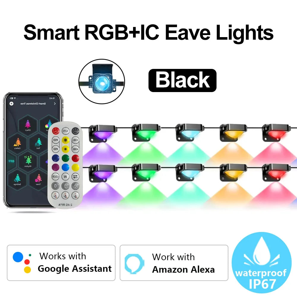 60M Smart RGB Eave Lights App & Remote IP67 Permanent Outdoor LED String Lights Home New Year Christmas Birthday DIY Lighting