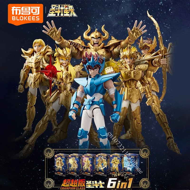 Original Blokees Saint Seiya Actionfigur Taurus Aldebaran Spielzeug Aiolos Pegasus Mu Aiolia Milo Montagemodellbausatz Champion-Klasse