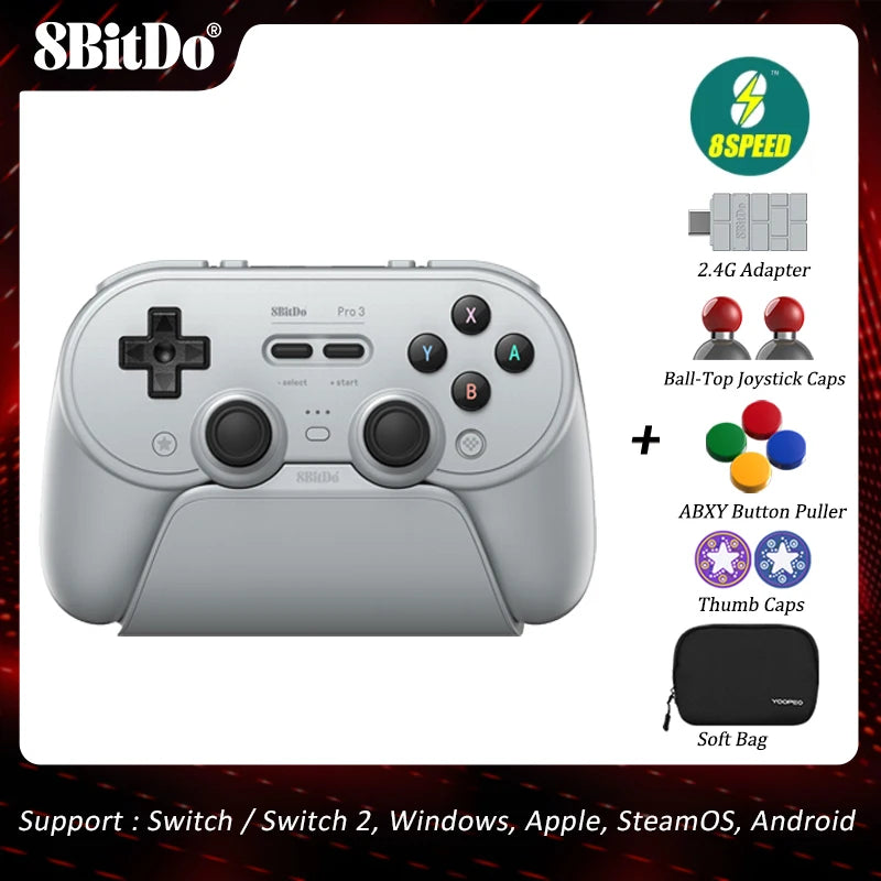 8BitDo Pro 3 Bluetooth Controller for Nintendo Switch 1/2, Windows, Apple, SteamOS, Android with TMR Joysticks, Charging Dock