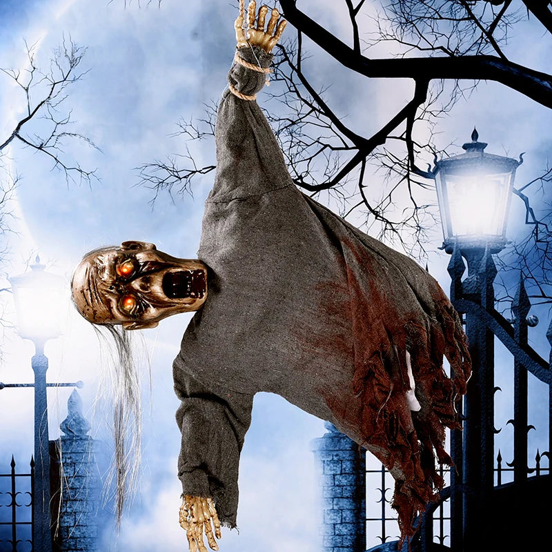 1pc Halloween Hanging Witch Ghost with LED Eyes Scary Sound Animated Zombie Prop for Haunted House  Halloween Party  Decoration