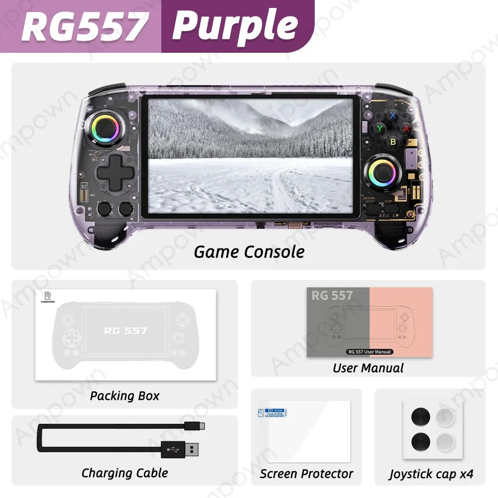 ANBERNIC RG557 Handheld Game Console Dimensity Processor 5.48" AMOLED Screen Android14 Capacitive Joystick DP Output Cooling Fan