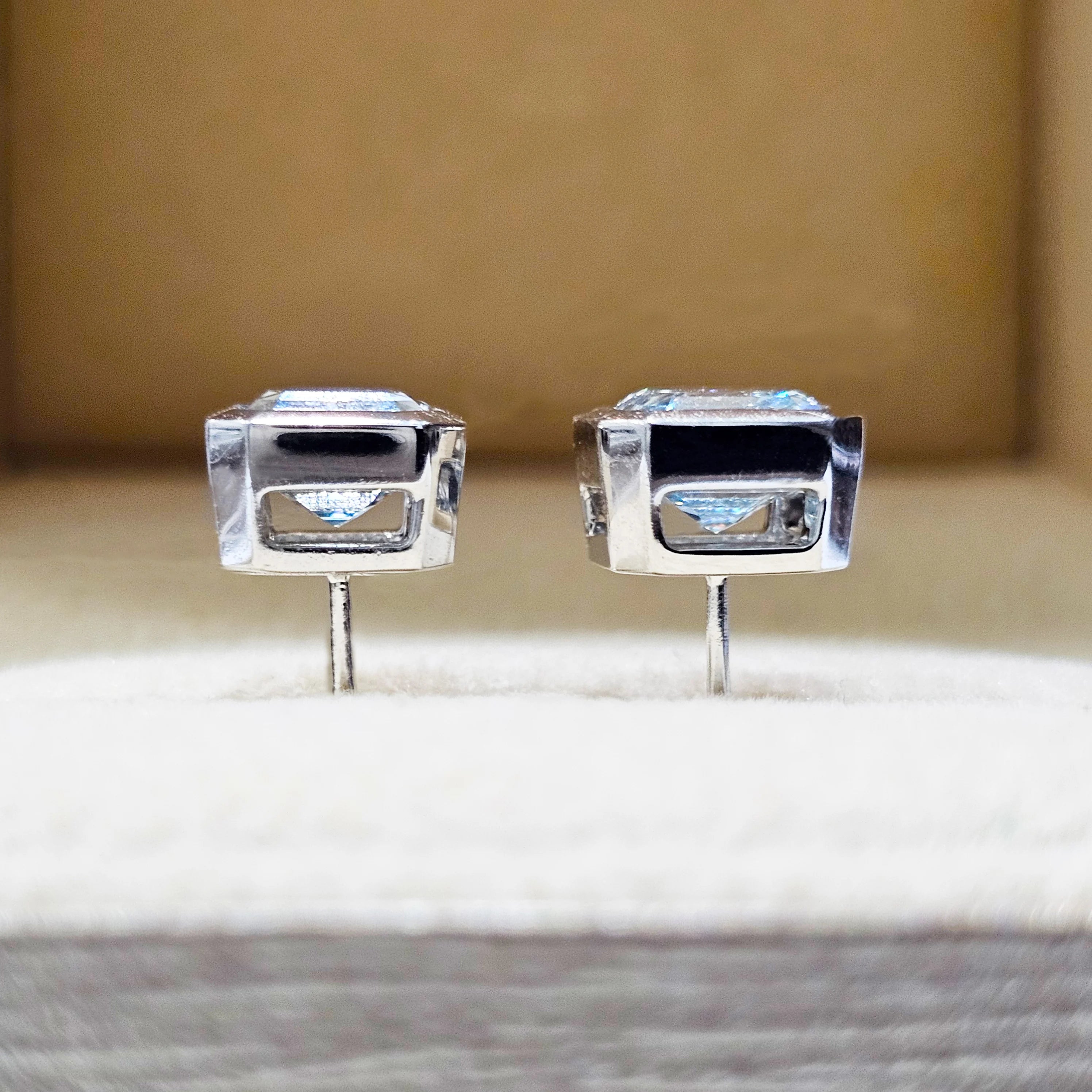 Custom Real Solid 18K White Gold Stud Earrings Women Engagement Anniversary Earrings Asscher Moissanite Diamond Earrings Square