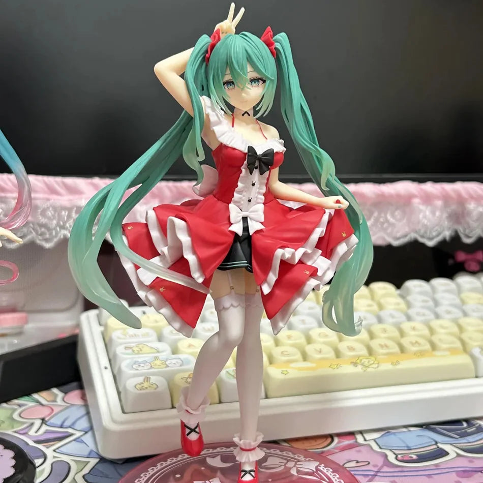 New 20cm Anime Hatsune Miku Figure Sexy Character Ornaments white pink chair Kawaii Car Decoration Collectible Model gift