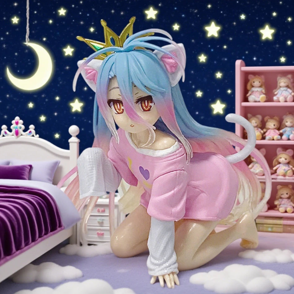 10cm In Stock Anime No Game No Life: Zero Shiro Desktop Cute Figure White To Cat Ear T-Shirt Model Toy Figures Ornaments Gifts