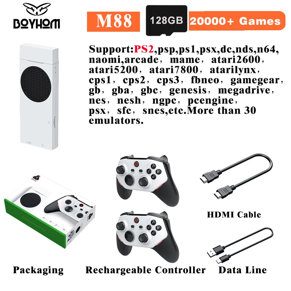 BOYHOM M88 4K Retro Video Game Console ARMMali-G52GPU Game Stick Wireless Gamepad Built-in 20000 Game for PS2/PS1/SS/DC/N64/MAME