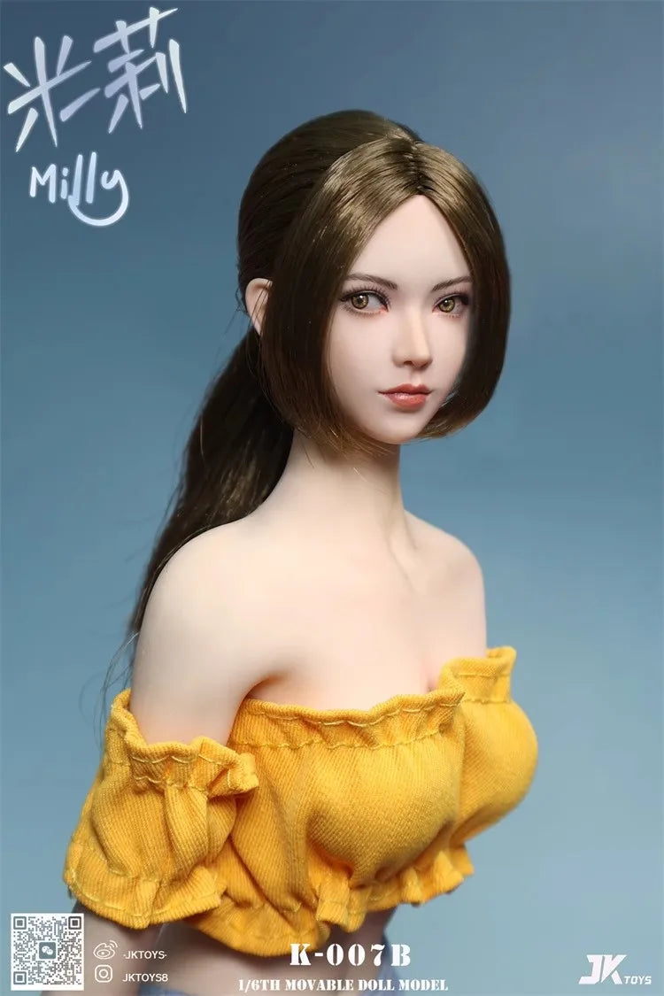 JKTOYS K-007 1/6 Soldier Asian Beauty Milly Head Carving Movable Eyes Fit 12'' Action Figure Doll Model Toys In Stock