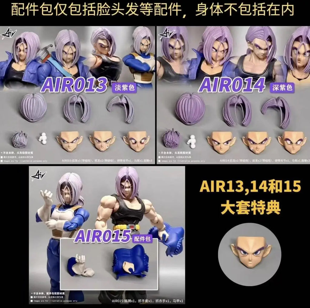 In Stock! AIR Studio Dragon Ball SHF Trunks Accessory Pack Air013 014 015 Braided Head Sculpture Grappling Gloves and Vest