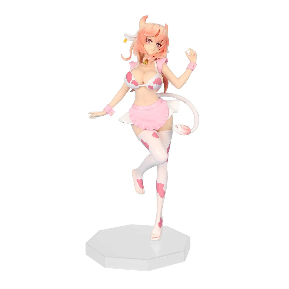 Hot Selling 25cm Black & Pink Cow Maid Cartoon Girl Figure Statue Desktop Decoration Ornament Collection Model Toy Gift