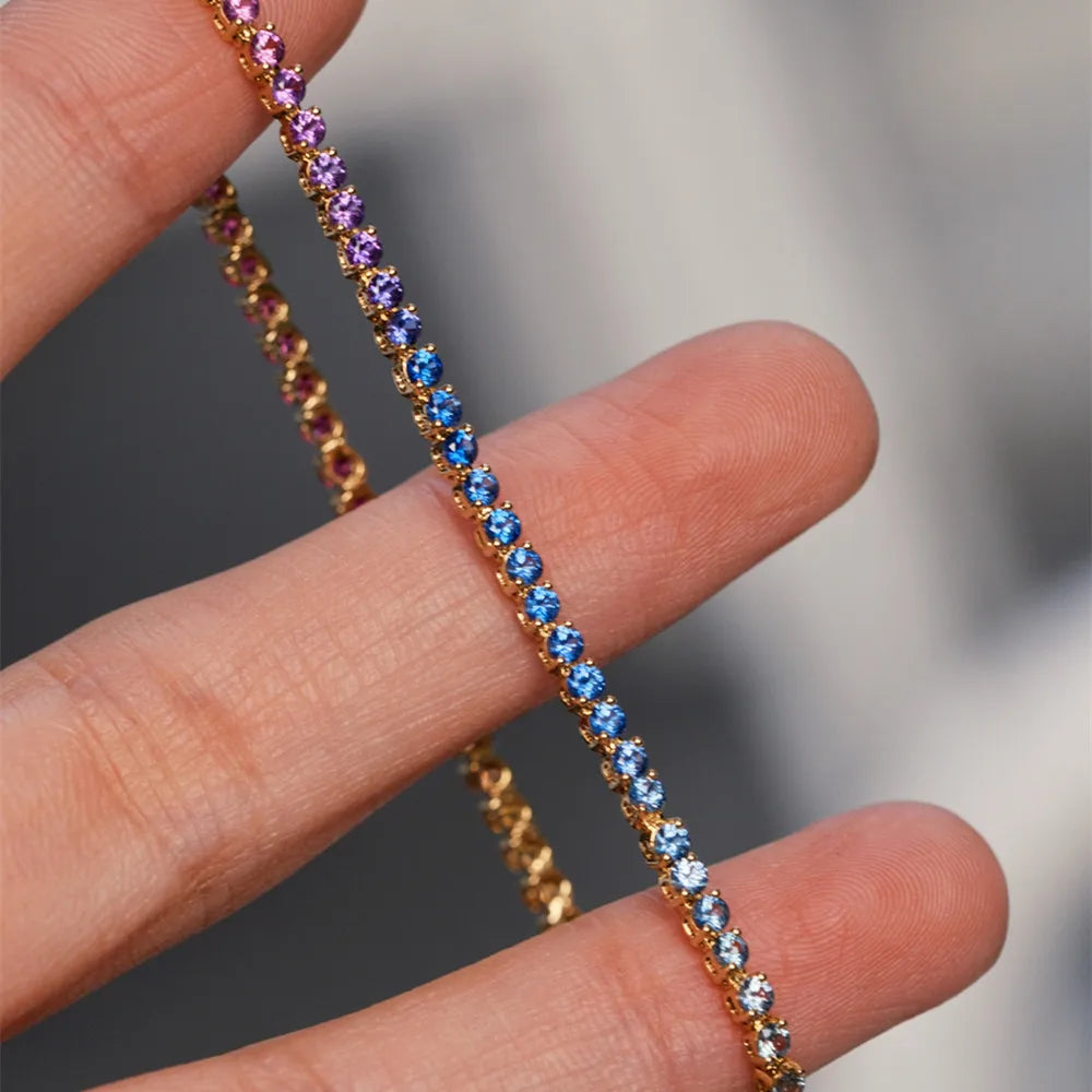 Shelly Romantische Echt 18K Solide Gelb Weiß Gold AU750 Schmuck Natürliche Farben Regenbogen Saphire Armbänder für Frauen Party Geschenk