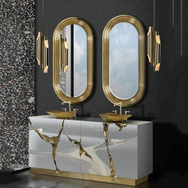 Moderner Villa-Badezimmer-Waschtisch mit goldenem Crack-Waschbecken