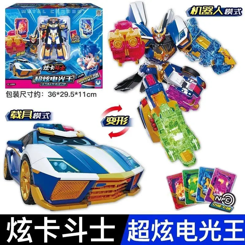 In Stock New Metal Cardbot Transforming Robot To Car Action Figures Blue Cop With Card Transformation Car Birthday Toy Gift