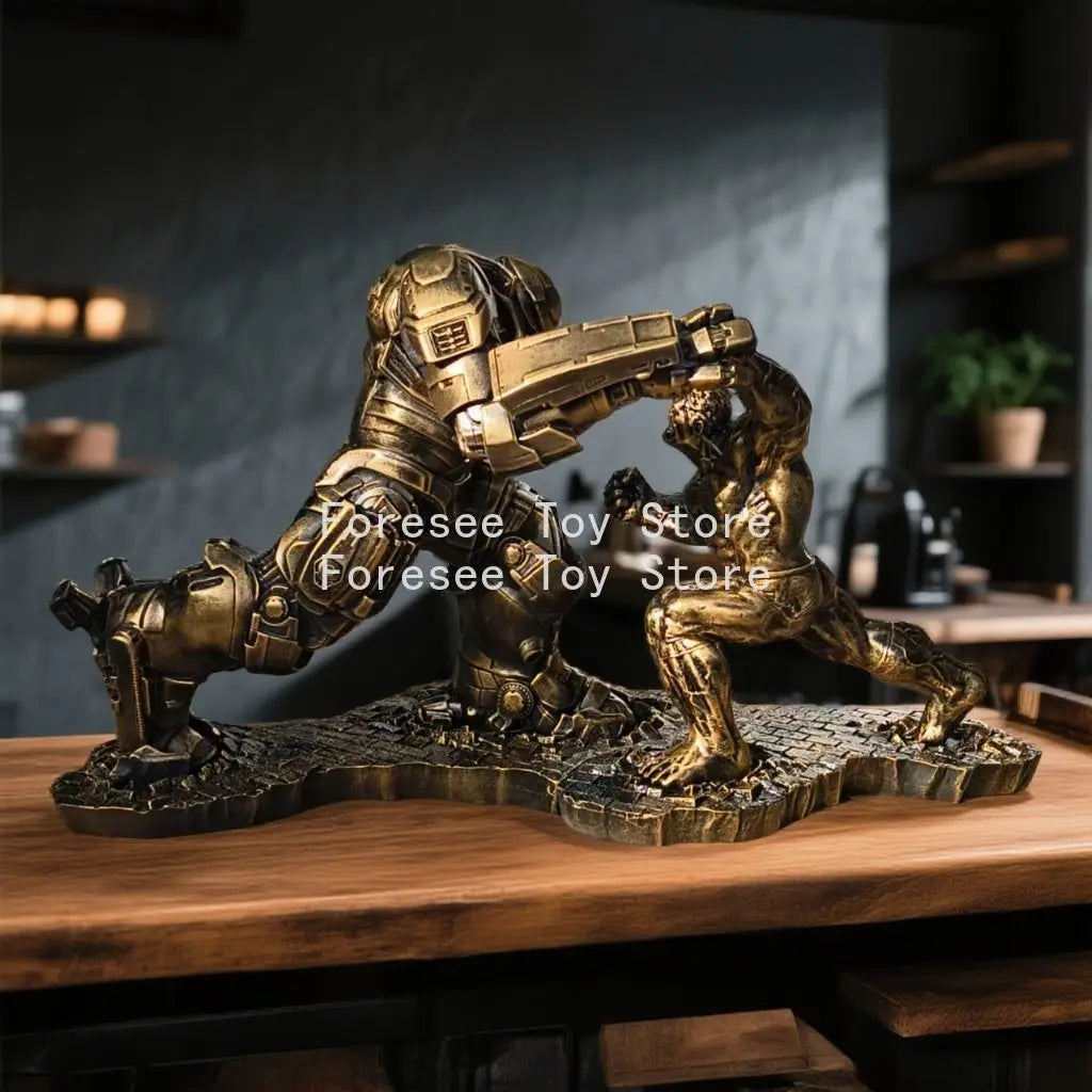 New 32cm Gold Hulk Vs Hulkbuster Figure Marvel Anime Figure Collection Resin Desktop Ornament Decorations Best Gift for Children