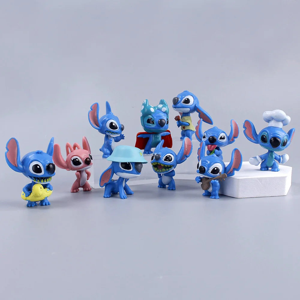 10pcs/Set Disney Lilo & Stitch Angel Anime Action Figure Q Verison Kawaii Mini Pvc Dolls Collectible Model Toys For Kids Gift