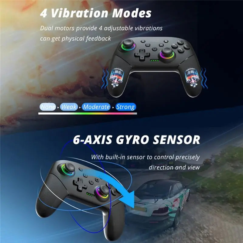 DATA FROG RGB LED Lighting Wireless Game Controller For Switch 2 For Switch Lite/OLED 6-Axis+ Vibration+ Turbo Controller