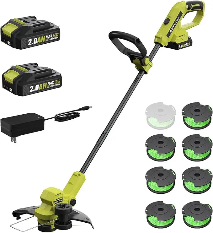 String Trimmer, 20V 12-inch Cordless Weed Wacker with Auto Line Feed, 2 X 2.0Ah Battery Powered Lawn Edger with 8 Pcs Grass Cut