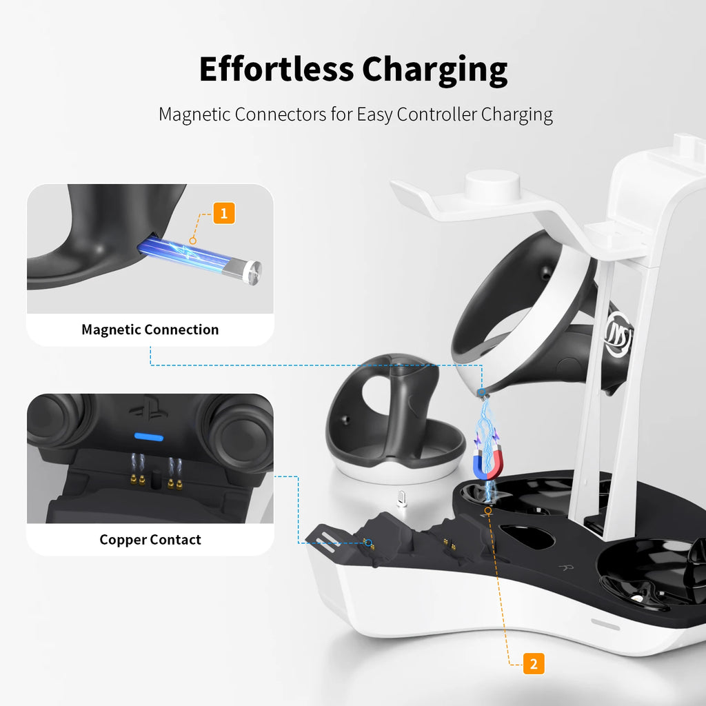 AceGamer 4-in-1 Charging Station for PS VR2 and PS5 Dual Charging Dock with VR Headset Display Holder and Headphone Rack