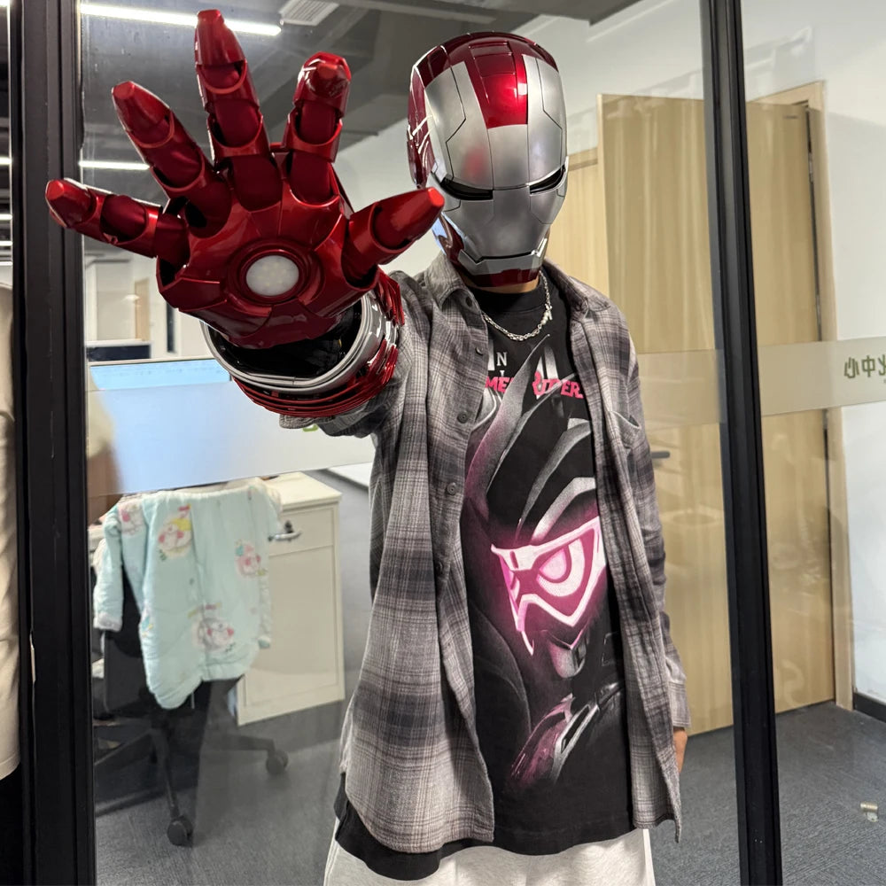 Iron Man Mk5 Mecha Arm Helmet 1:1 Mk7 Mk5 Cosplay Electric Multi-Piece Open Closing Voice Control Eyes Model Toy Children Gifts
