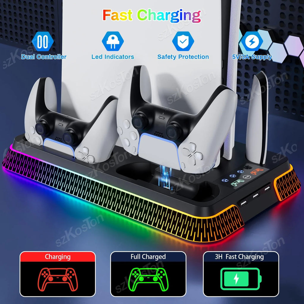 For PS5 Pro PS5 Slim Games Consoles Vertical Stand Cooling Station Controller Charger Cooling Fan for PlayStation 5 Accessories