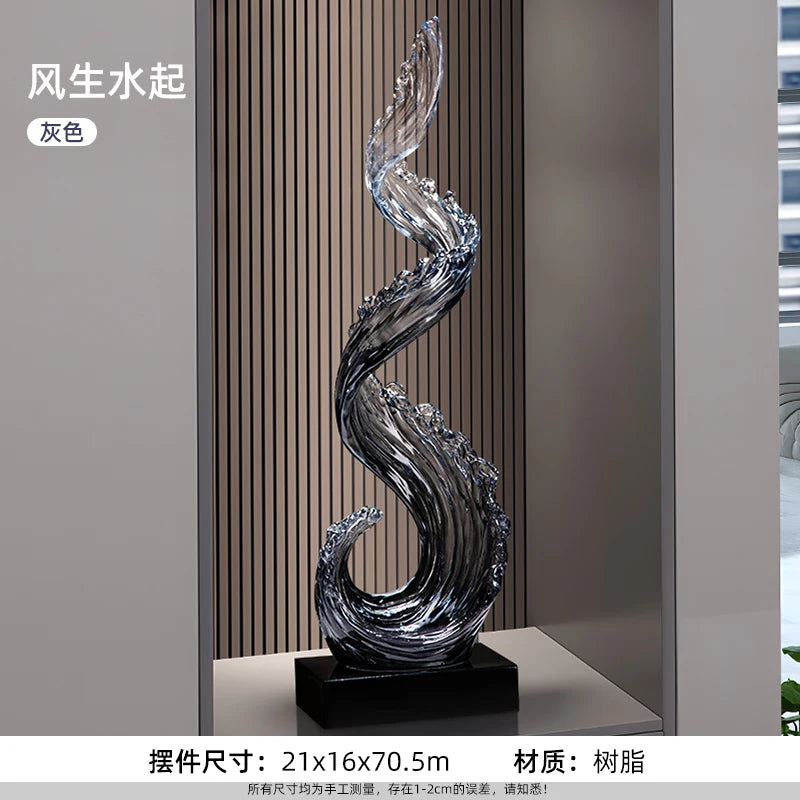 Home Decor Wind and Water Rising Decorations,Blue Resin Sculpture Luxury Living Room Entrance Vertical Art Decoration Customized