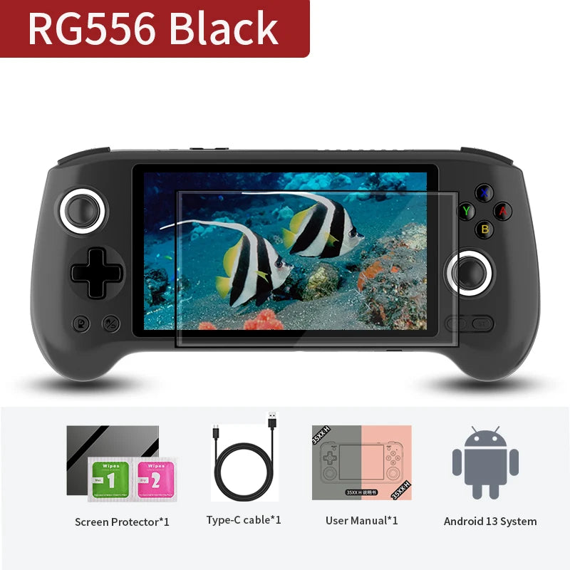 RG556 Retro Handheld Game Console Android 13 System 5.48 inch AMOLED Screen T820 Video Player Built-in Hall Trigger Fan