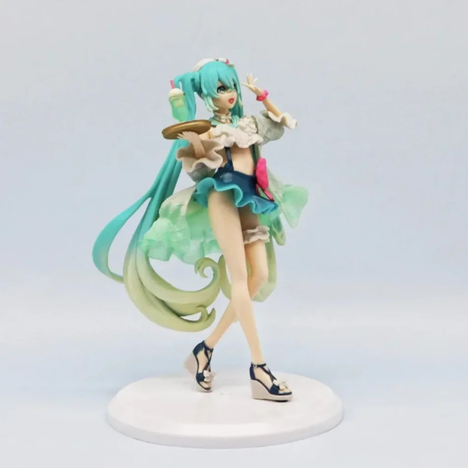 18CM Anime Hatsune Miku Melon Soda Float Figure Cute PVC Doll Collectible Action Figure for Gift Sweet Sweets Theme Standing Toy