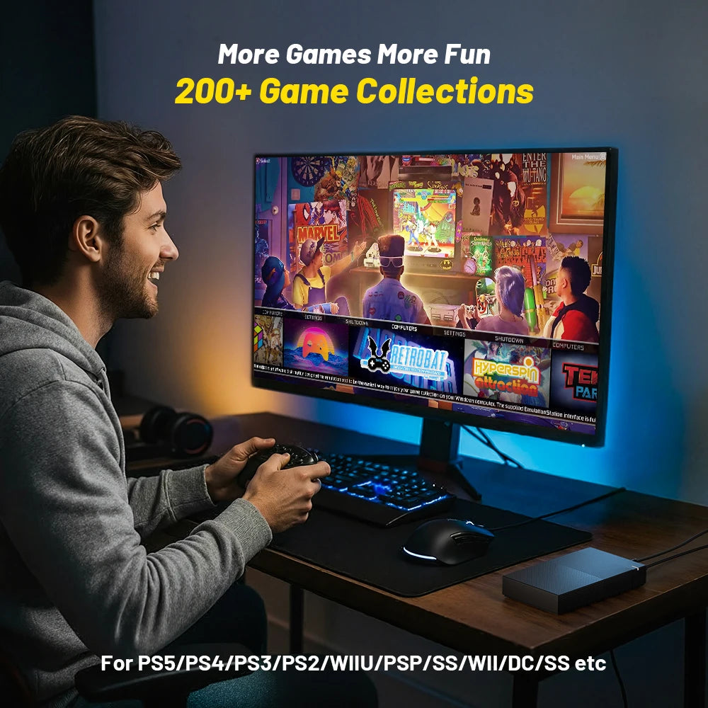 Kinhank Super Console 4TB Gaming-Festplatte mit Hyperspin Launchbox Retrobat mit über 75.000 Retro-Videospielen für PS5/PS4/PS3/WII/WIIU usw.