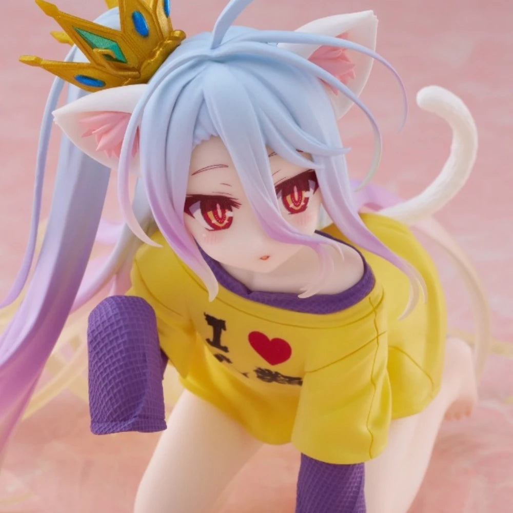 In Stock Taito Original Genuine No Game No Life: Zero Shiro Desktop Cute Figure White To Cat Ear T-Shirt 13cm Model Toy Figures