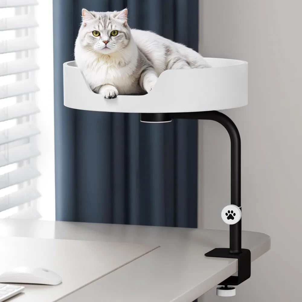 Cat Desk Bed Large Perch Nest with Teaser Easy Install,Space Saving Mount Design,Sturdy Frame,Removable Cushion,Clamp Desktop At