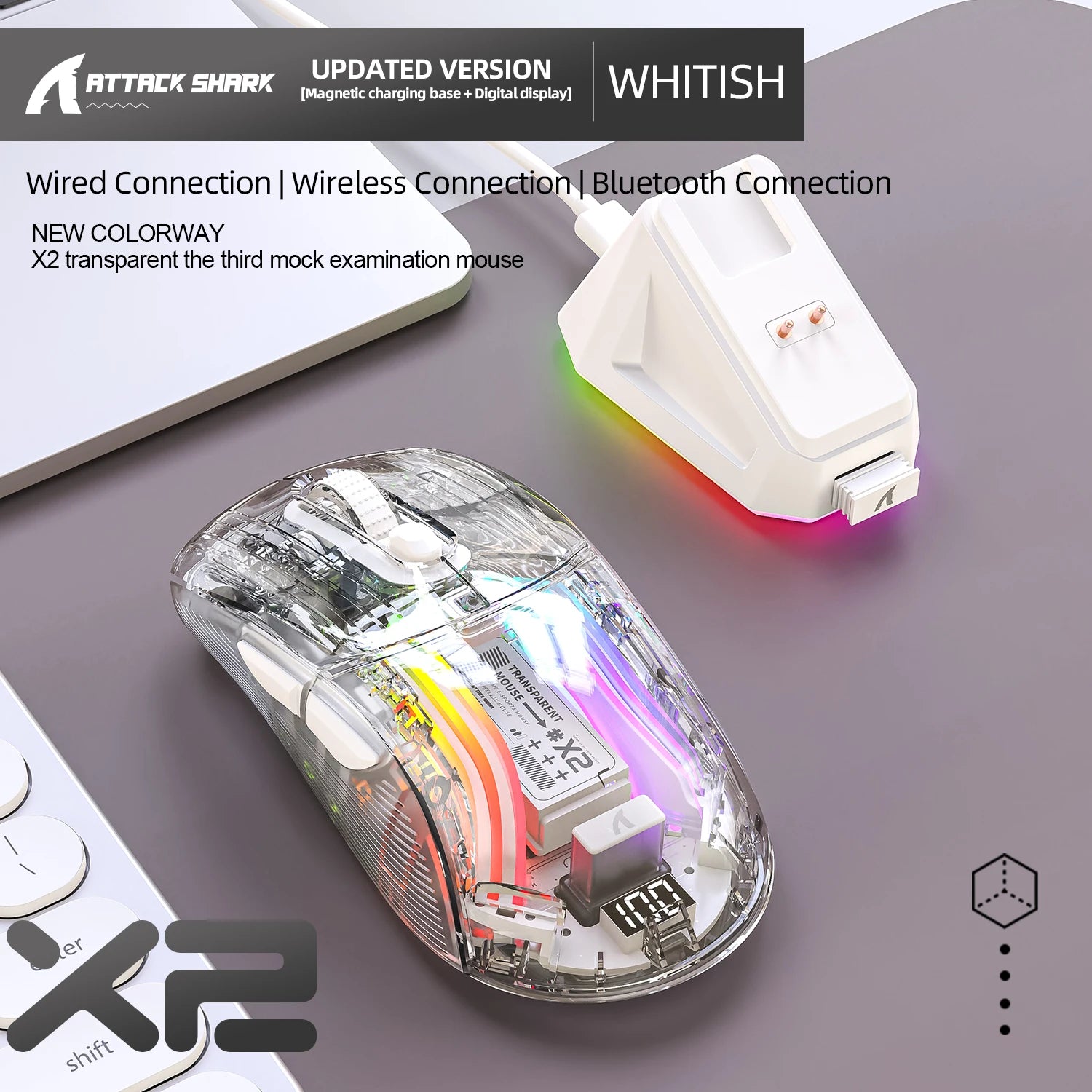 Attack shark X11/X6/X2/X2Pro Gaming Mouse Magnetic RGB PAW3395 Bluetooth Tri-mode Connection Gamer Wireless Mouse,DPI Adjustable