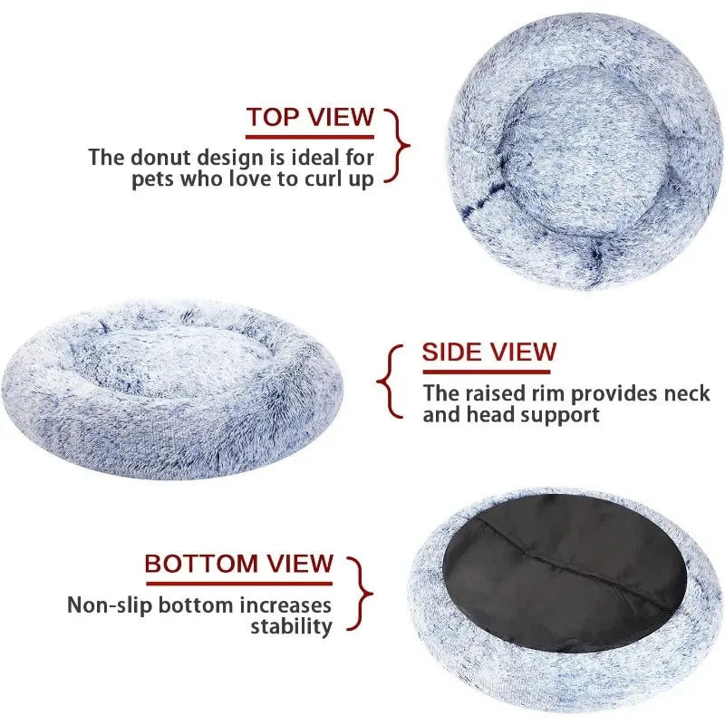 Calming Donut Dog Bed, 45 Inches Round Fluffy Dog Beds for Extra Large Dogs, Anti-Anxiety Plush Dog Bed, Washable Pet Bed