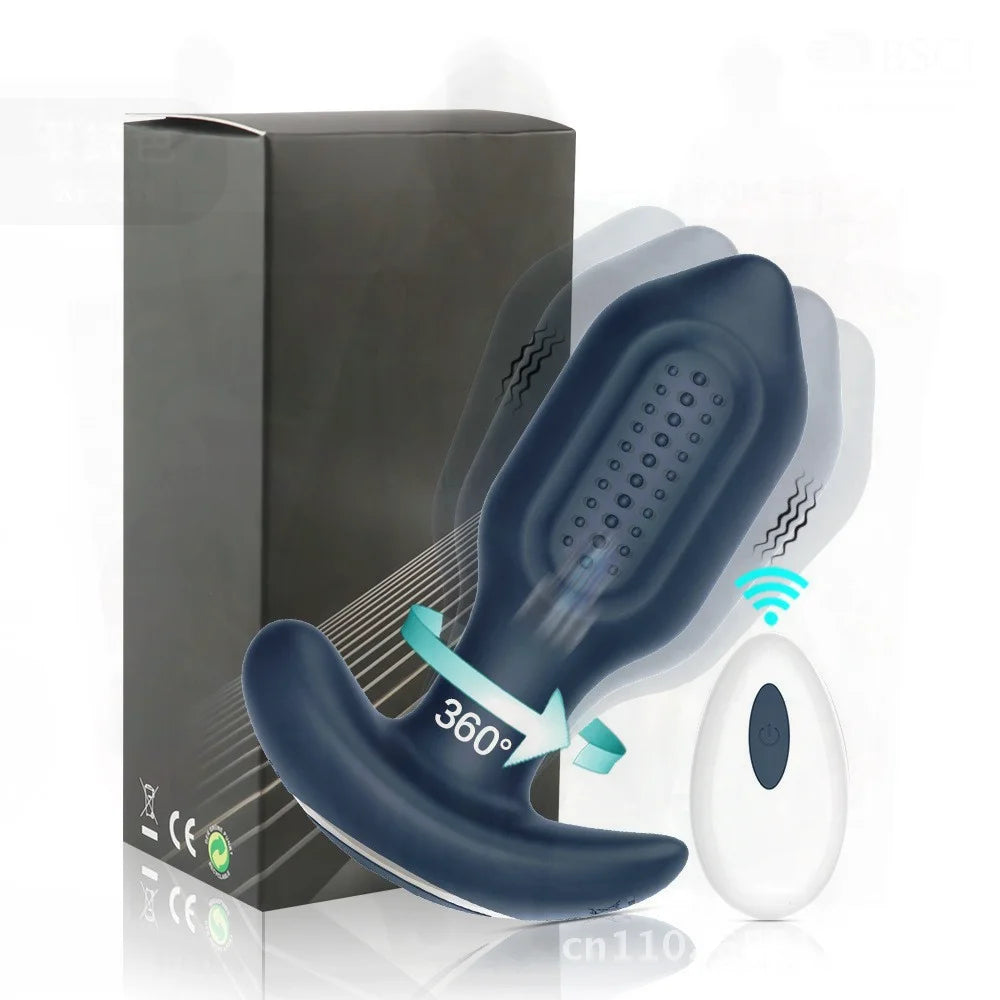Kleiner King Kong Silikon-Analplug mit kabelloser Fernbedienung, rotierender Twist-Vibration, App-Masturbator, Unisex-Sexspielzeug, Schwarz/Blau