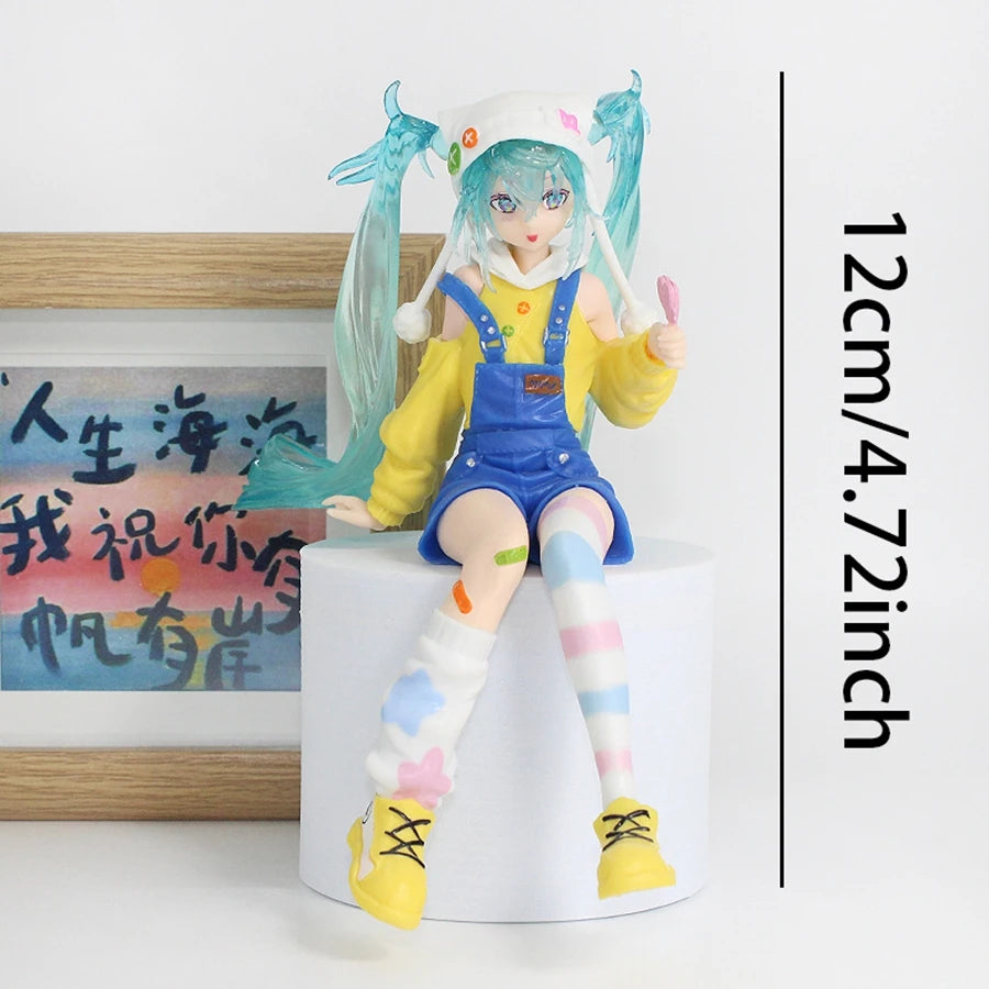 12cm Hatsune Miku Anime Figure Lollipop Miku Action Figure Kawaii Girl Noodle Stopper Figurine PVC Collection Model Doll Toys